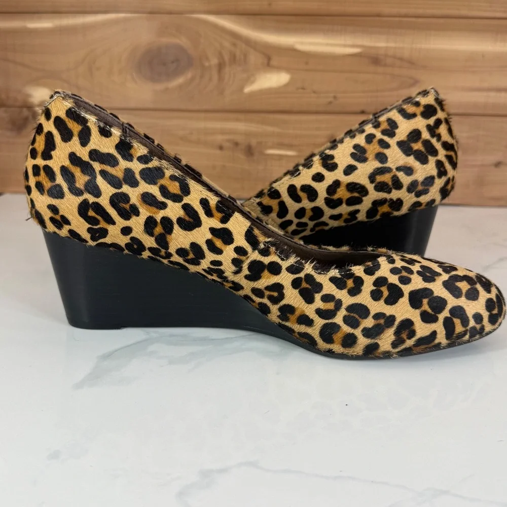 Vionic Leopard Print Calf Hair Wedge Pumps Womens 10 Round Toe Animal Print